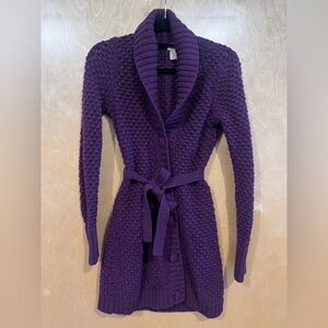 L.L. Bean Cozy Purple Wool Cardigan Small Long